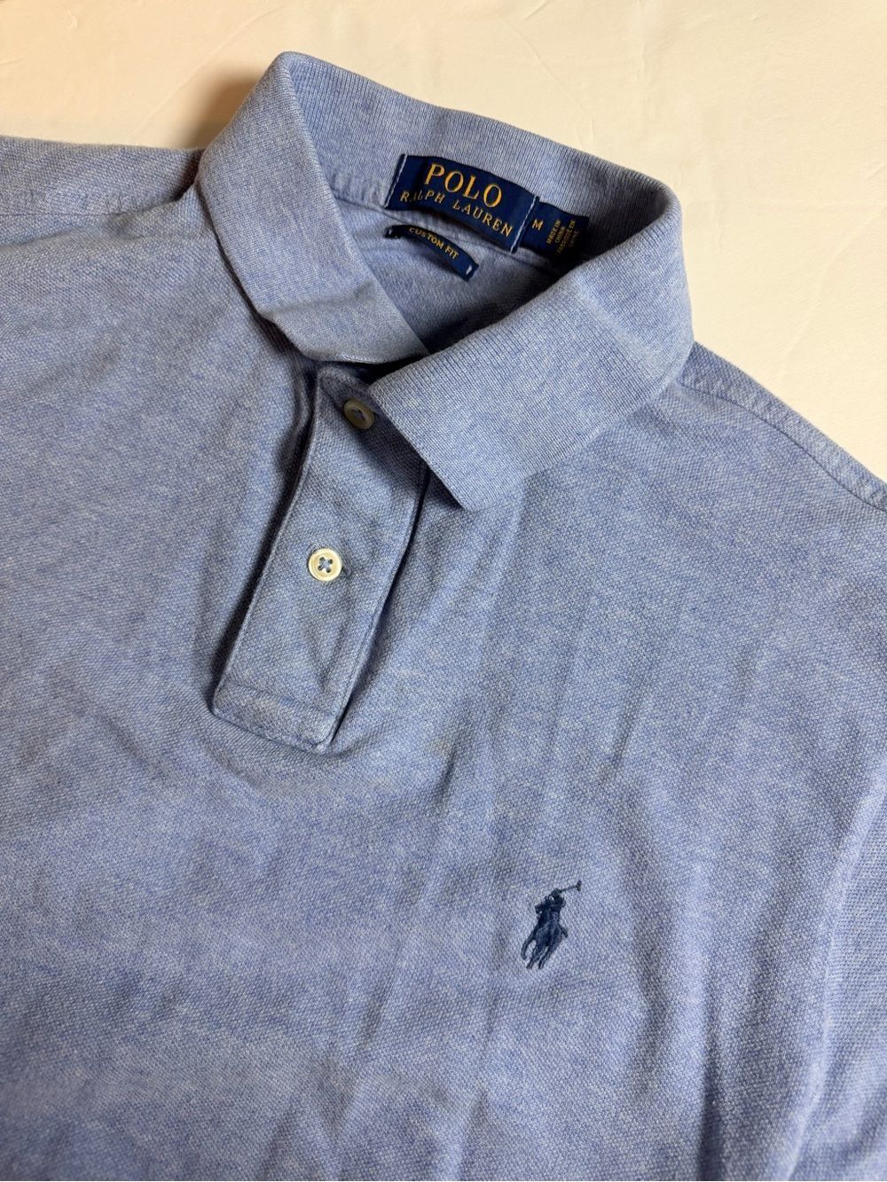 Polo by Ralph Lauren Mens Custom Fit Polo Shirt Medium Light Blue
